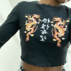 urban outfitters graphic dragon crop long sleeve